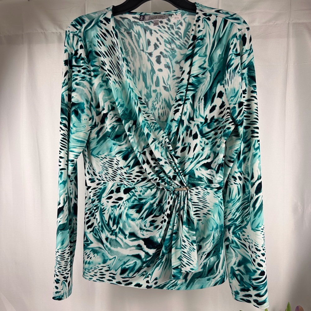 Jennifer Lopez, teal leopard print-ish size large